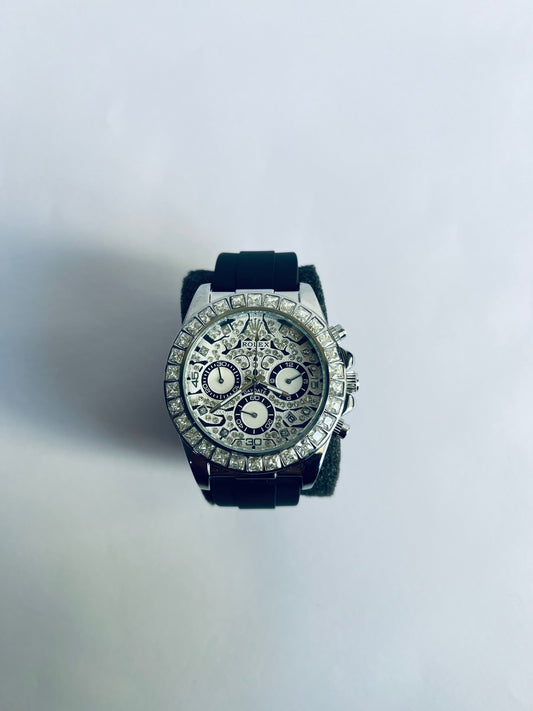 Rolex Daytona Diamond Bezel Luxury Chronograph Watch with Black Rubber Strap